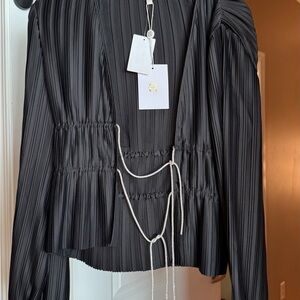 Wayf Charcoal Pleated Blouse with String Detail